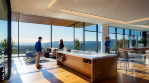 Fast Moving Blurred Background of Business People at Work.
