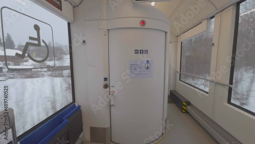 Wallpaper Mural Large toilet for people with disabilities on regional train in Bavaria, Germany. Spacious WC for disabled persons on local railway vehicle in Bayern, Deutschland. Restroom adapted to disabilities.  Torontodigital.ca