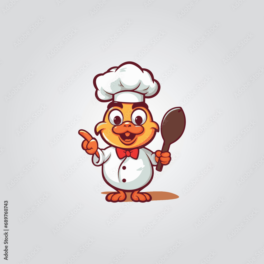 A clipart of a chicken wearing a chef's hat and holding a spatula or cooking utensil, emphasizing a culinary theme vector illustrations A clipart of a chicken wearing a chef's hat and holding a spatula or cooking utensil, emphasizing a culinary theme vector illustrations