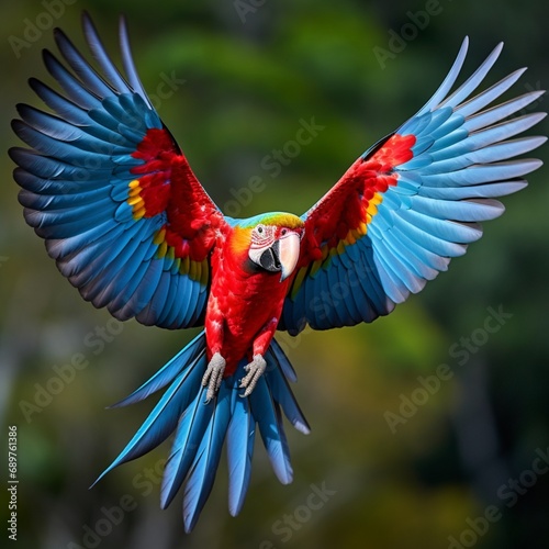 Very nice red blue flying parrot images Generative AI