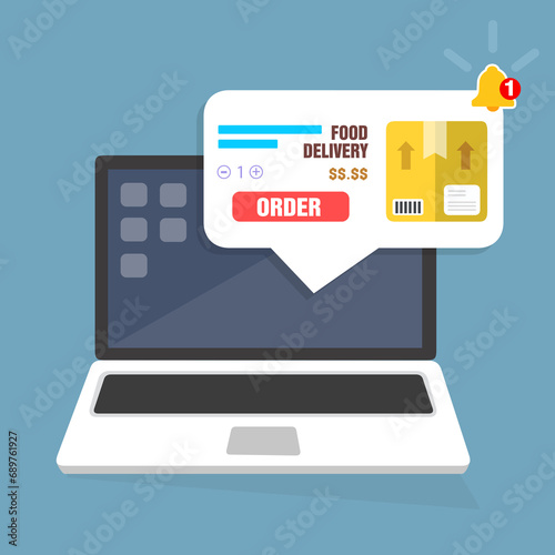 Messaggio di posta elettronica sullo schermo nel laptop. - illustrazioni acquisto food ordine 
