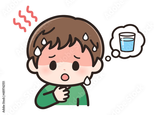 喉が渇いた男の子のイラスト