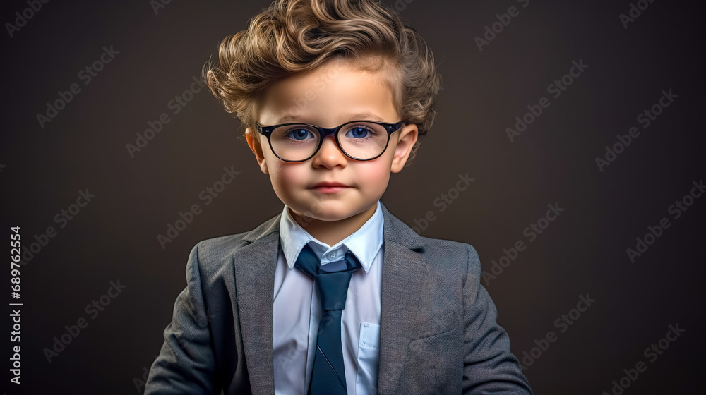 portrait of a young intelligent guy in a stylish suit with tie looking like a professor