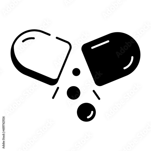 Get a line icon of open capsule 