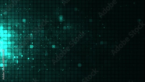Abstract Bright mosaic. Abstract turquoise LED background with motion dots. Technology digital square color background. Green pixel background. Animation of a geometric design element. 4K animation.