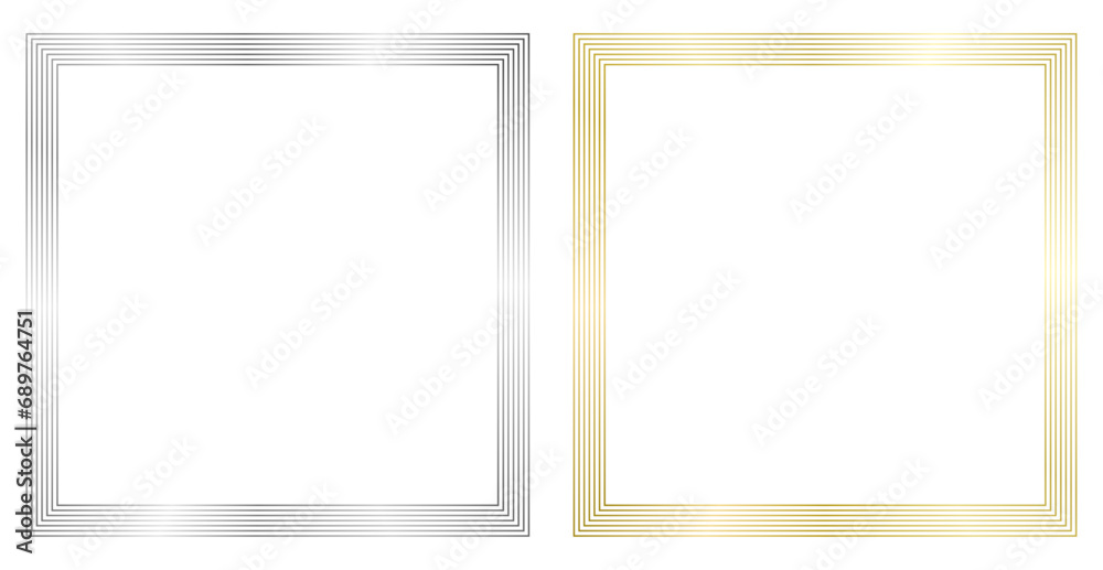Set of golden and silver metal frames isolated on white. Vector frame for text, photo, certificate, pictures, diploma, card, invitation. Square luxury frames - obrazy, fototapety, plakaty 