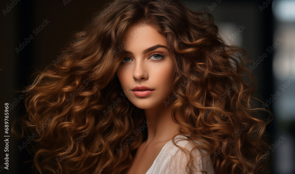 Portrait of a beautiful girl with brown long hair and beautiful hairstyle. Fashion and beauty. AI generative. Portrait of a beautiful girl with brown long hair and beautiful hairstyle. Fashion and beauty. AI generative.