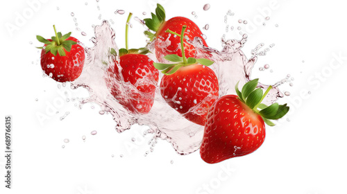 Falling strawberries isolated on transparent or white