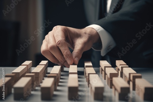 A man in a suit playing a game of dominos. Suitable for business, strategy, or leisure concepts