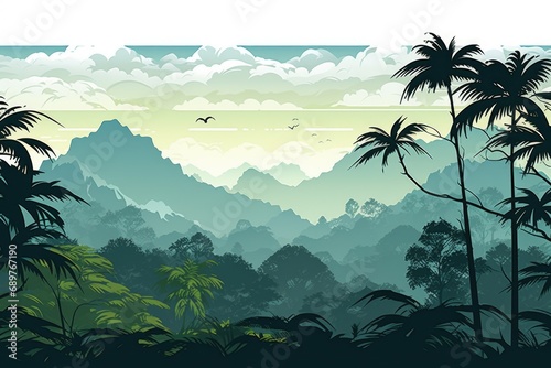 A view of a tropical jungle with palm trees. Perfect for nature enthusiasts and travel-related projects