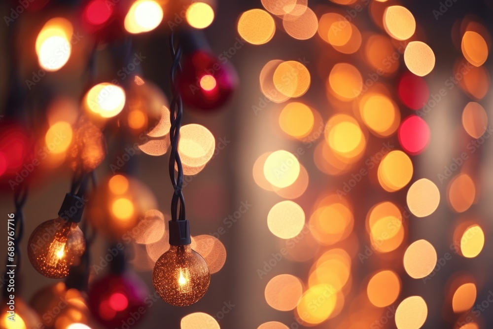 A colorful string of lights hanging in a bunch. Ideal for adding a festive touch to any occasion