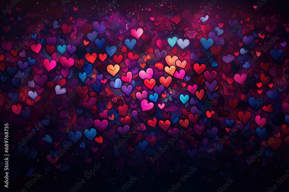 Fototapeta premium Colorful hearts pattern background. Valentine's Day card.