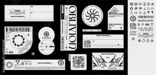 Collection of fake made up labels with set of symbols