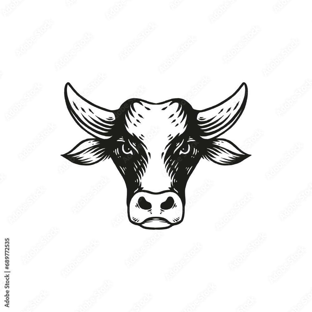 cow logo template engraving illustration hand drawn