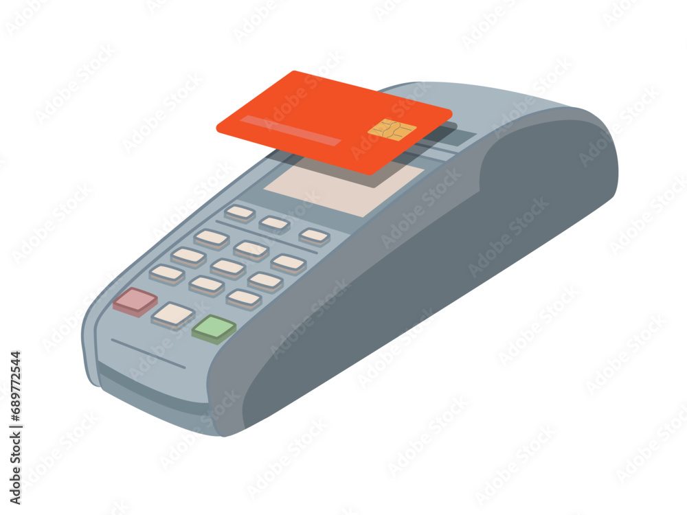 A plastic credit card and a payment terminal in modern flat style. Vector illustration isolated on white background A plastic credit card and a payment terminal in modern flat style. Vector illustration isolated on white background