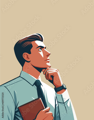 A man thinking - Inspiration Retro Vector Art Office Businessman Corporate Planning
