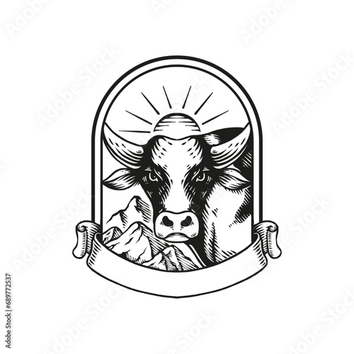 Obraz na płótnie cow logo template engraving illustration hand drawn w salonie