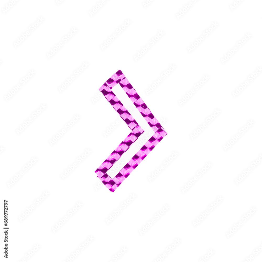 reflective pink shiny adhesive tape in the shape of a directional arrow, on transparent background