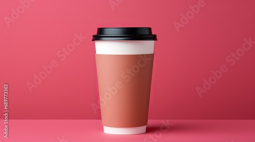 Paper coffee cup on solid background © OLKS_AI