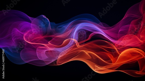 Ephemeral waves of brilliant, colorful smoke weaving intricate patterns, their vivid beauty heightened by the stark contrast of the black background.