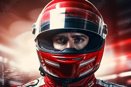 Portrait of a racecar driver with his helmet on
