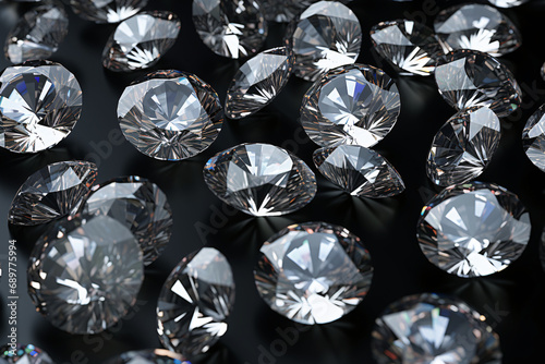 Diamonds on a black table close-up