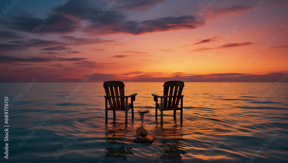 chairs on the beach at suncet chairs on the beach at suncet