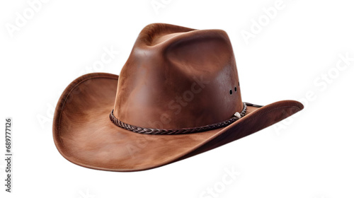 Brown leather cowboy hat for rodeo horse rider isolated transparent