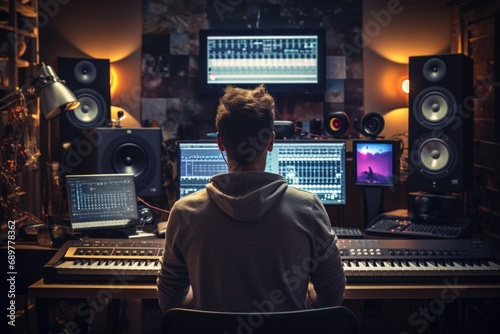 A professional music producer in the studio