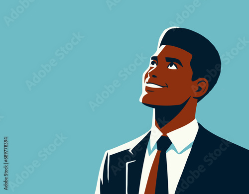 Businessman, Thinking - Looking up for inspiration - Retro Vector Art