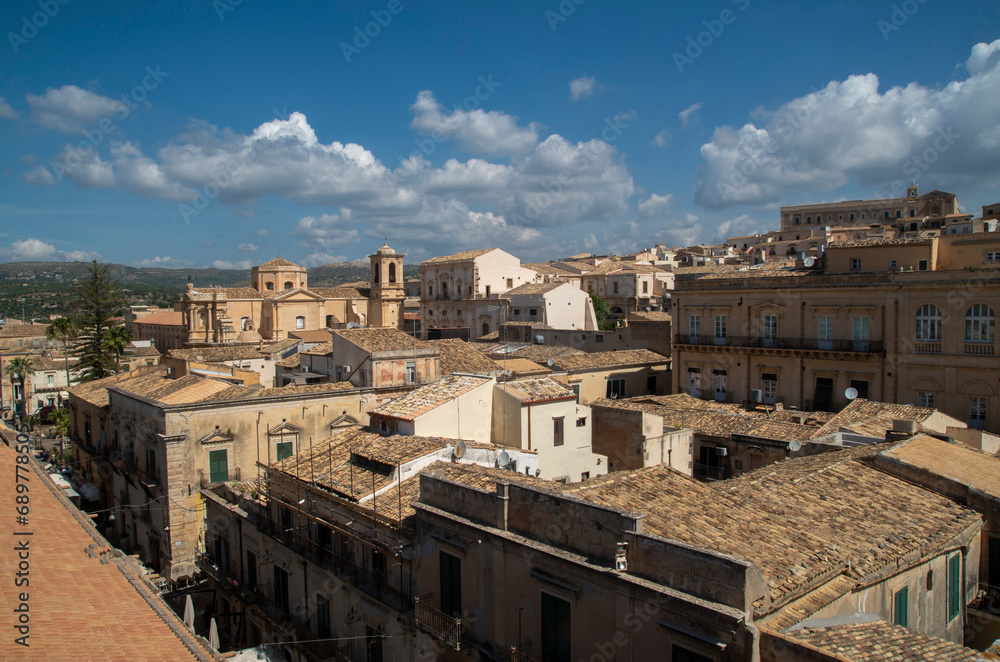 View of Noto from top of bell tower of church Chiesa di San Carlo al Corso Sicily, Italy