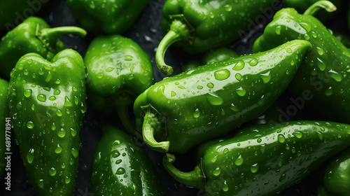 Green wet pepper background. Banner concept for grocery store.