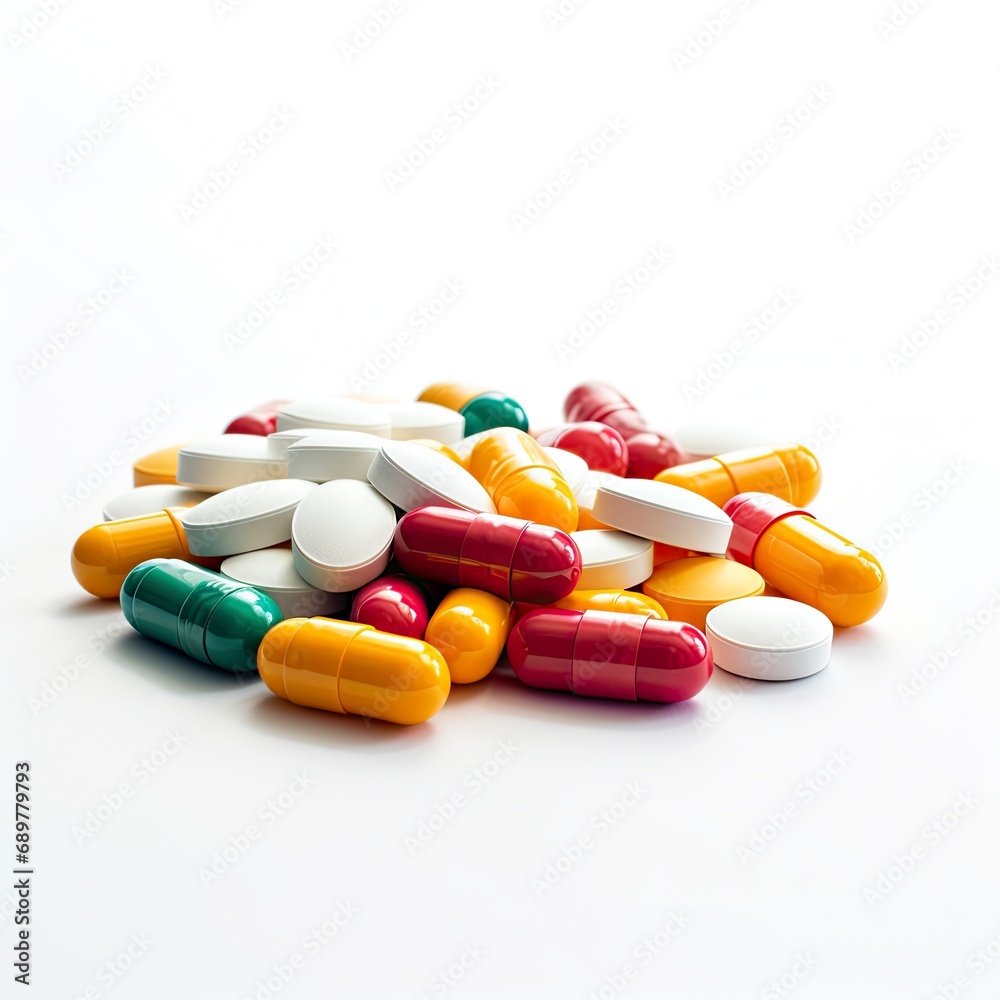 Colorful Capsules for Medical Care and Recovery on a white background
