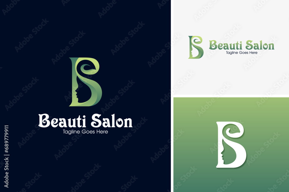 Elegant letter B woman face silhouette logo, beauty salon logo design ...