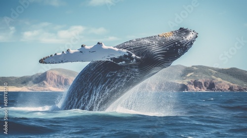 A humpback whale jumping out of water © Chris
