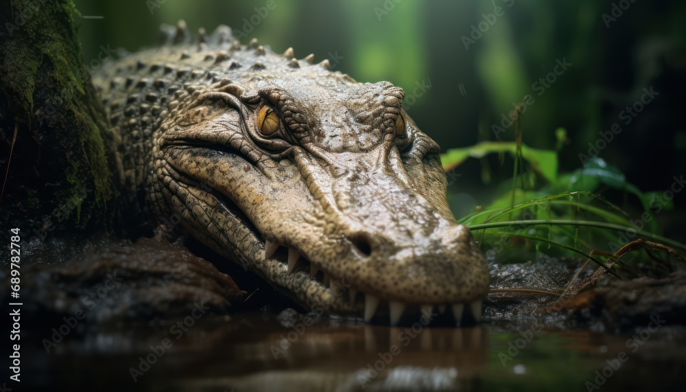 Fototapeta premium A Close-Up of a Crocodile in a Body of Water