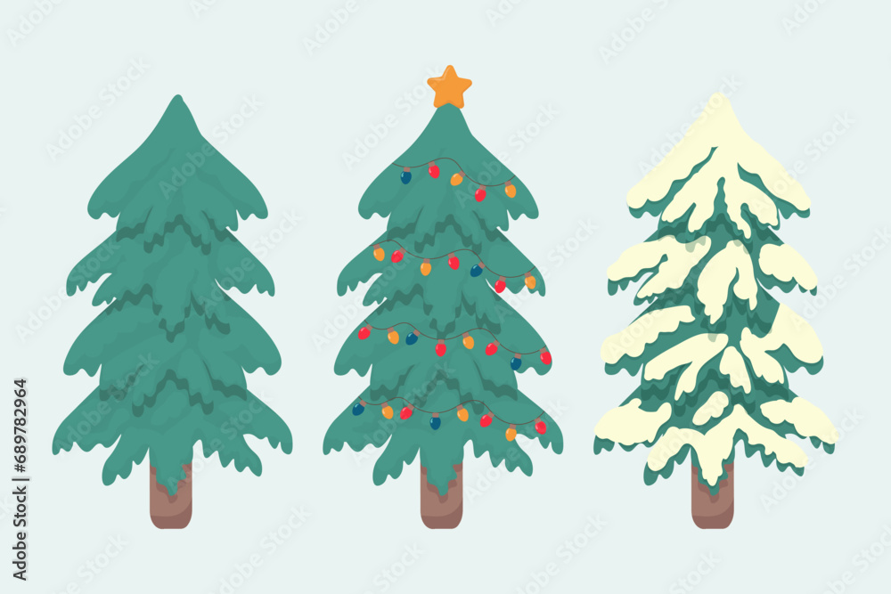 Fototapeta premium Christmas tree set. Flat vector illustration.