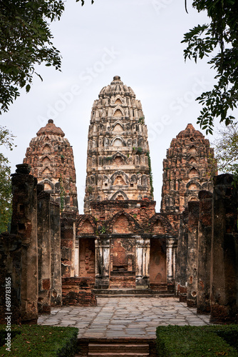 ancient temple in archaeological site in sukhothai, thailand