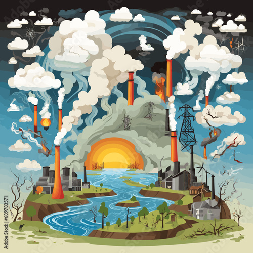 2d vector illustration global environmental , Environmental protection and industrial pollution
