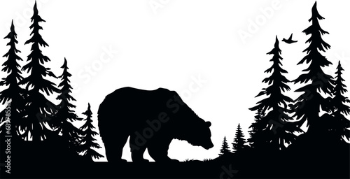 Mountains and bear icon vector. hike, travel illustration sign. wild life symbol AI generated illustration photo