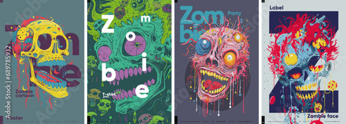Zombies. Portraits of zombie heads in pop art style. Set of vector illustrations.Typographic poster design and vectorized illustrations on background. photo