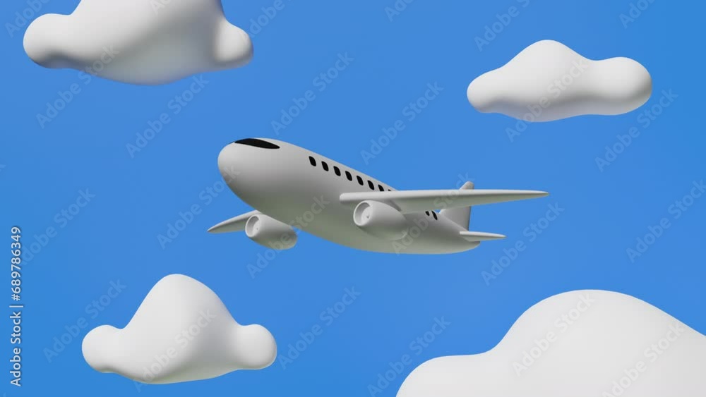 Passenger aircraft flying in cloudy sky. 3d loop ready animation Passenger aircraft flying in cloudy sky. 3d loop ready animation