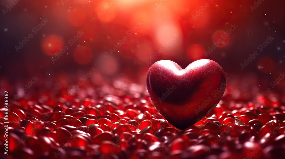Heart red bokeh background, Valentine day Love concept. AI generated image