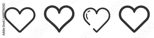 Heart icons, concept of love, linear icons thin grey line. Vector pack, set, collection