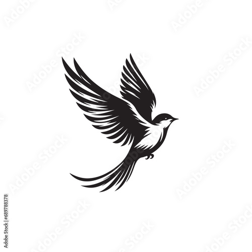 Flying Bird Silhouette: Aerial Elegance in the Silent Embrace of Night Black Vector Bird Flying Silhouette  © Verslood