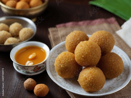 Close-up of Til Laddoo- a signature sweet food of Makar Sankranti, made with sesame seeds and jaggery