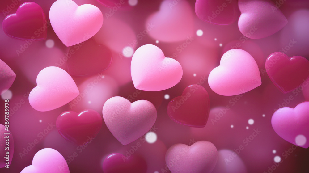 Background of pink hearts. A banner made of 3D hearts.