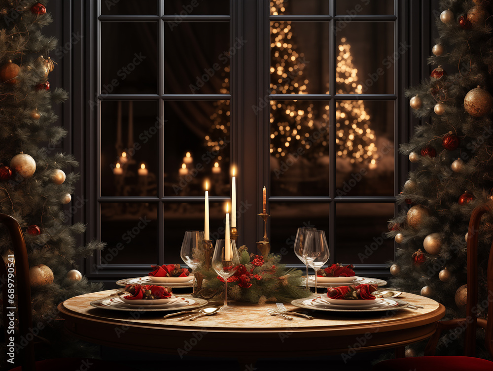 Christmas dinner table with candels Christmas dinner table with candels