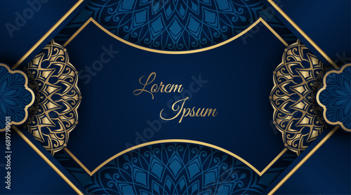 luxury blue background, with golden mandala ornament