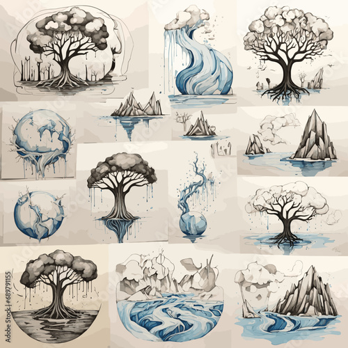 2d vector illustration global environmental , Environmental protection and industrial pollution
